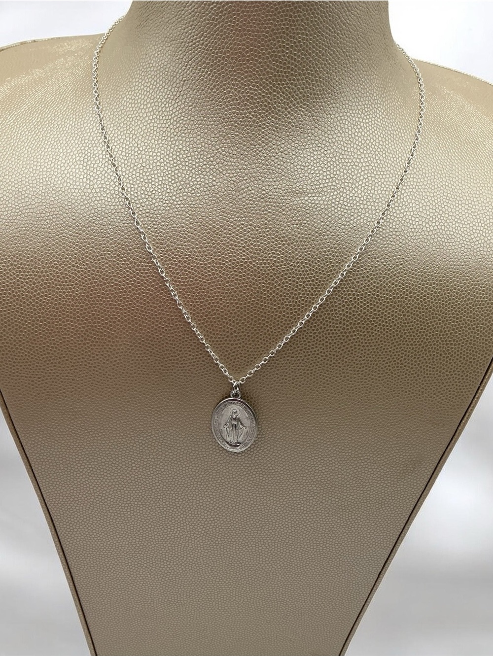 Vintage Silver Tone Religious Necklace - New Chain Nickel Free